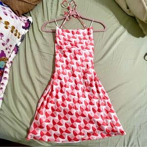 COTTON CANDY LA Coral, Red & White Groovy Mini Dress w/ Cowl Neck